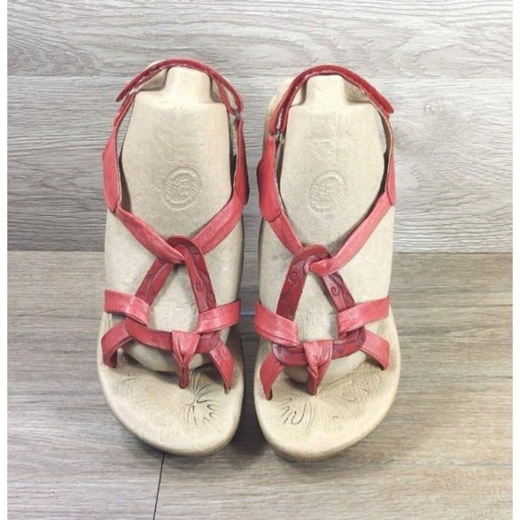 Vintage Women 2.25" Platform Sandal Red Strappy 70's Boho Hippie Style Sandals - Picture 8 of 10